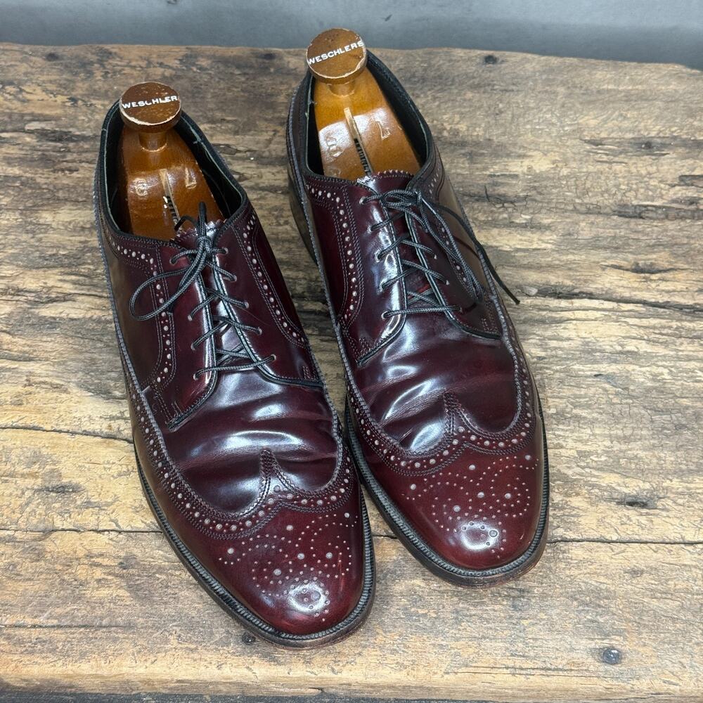 Vintage Florsheim Imperial Kenmoor Longwing Blucher Oxblood 9.5 B USA